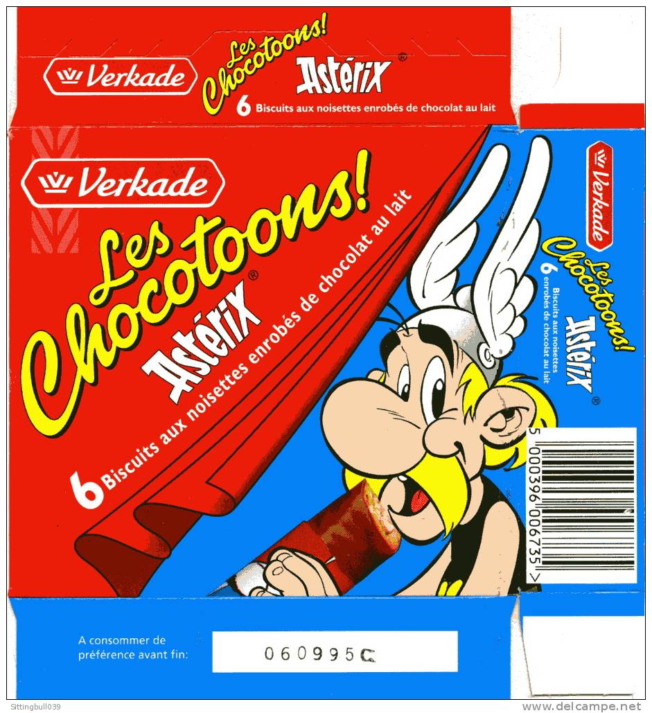 ASTERIX. DANS LES CHOCOTOONS DE VERKADE. EMBALLAGE CARTONNE PUB ET 6 SACHETS ASTERIX.1994  Ed. A. R/GOSCINNY-UDERZO - Asterix