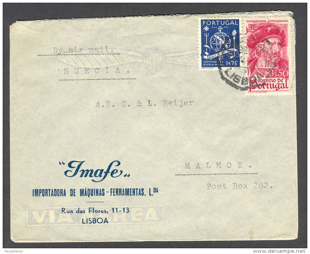 Portugal Airmail Via Aerea IMAFE Importadora De Máquinas-Ferramentas Lisboa Cover 1945 To Malmö Sweden Diego Cao - Lettres & Documents