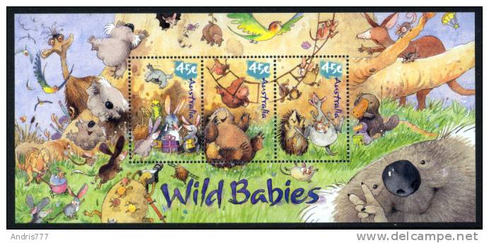 Australia 2001   Animals Wild Babies   Kangaroo Koala Emu  (S/Sh) - Officials