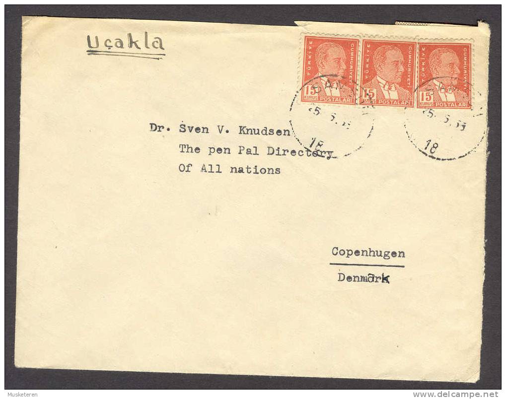 Turkey Ucak Ile Airmail SAMSUM Cancel Cover 1933 To Copenhagen Denmark Mustafa Kemal Pascha Atatürk - Poste Aérienne