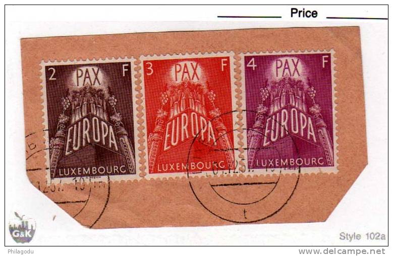 Luxembourg Europa 1957, N° 531-33 Oblit Sur Fragment D’enveloppe, Cote  45 €, - 1957