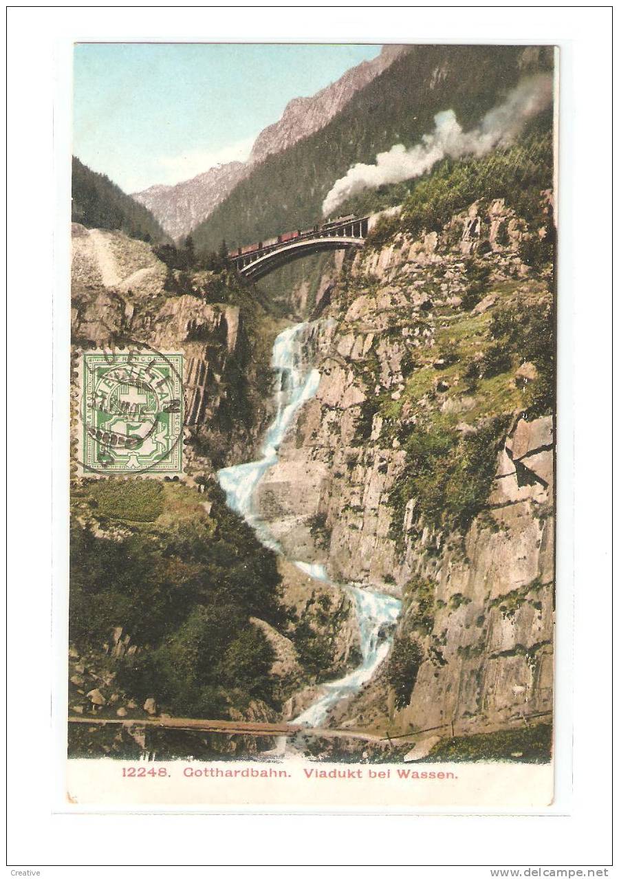 Suisse- Schweiz -Zwitserland Switzerland.  Gothardbahn -Viadukt  Bei Wassen 1906(2scans) Train - Wassen