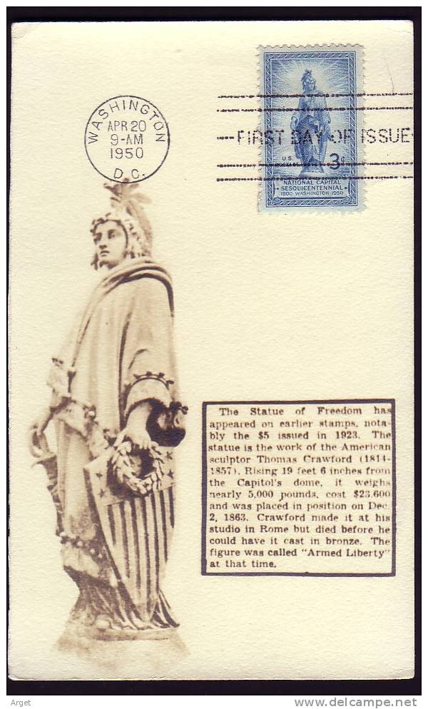 Carte Maximum ETATS-UNIS N° Yvert 541 (Statue De La Paix) Obl  Sp 1er Jour 20.4.50 Washington - Maximum Cards