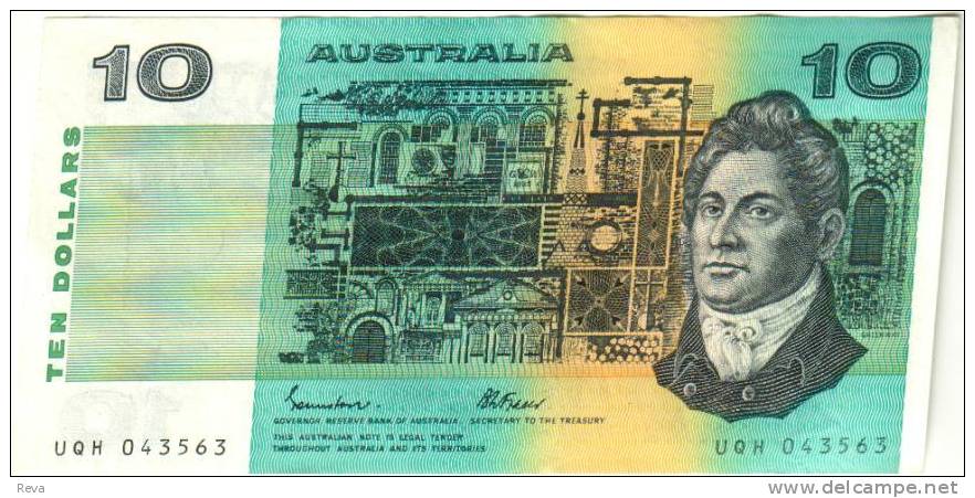 AUSTRALIA $10  MAN  HEAD FRONT 5TH SIGNATURE COMBINATION (OUT OF 7) ND(1985) VF-VF  P.45e READ DESCRIPTION - 1974-94 Australia Reserve Bank (paper Notes)