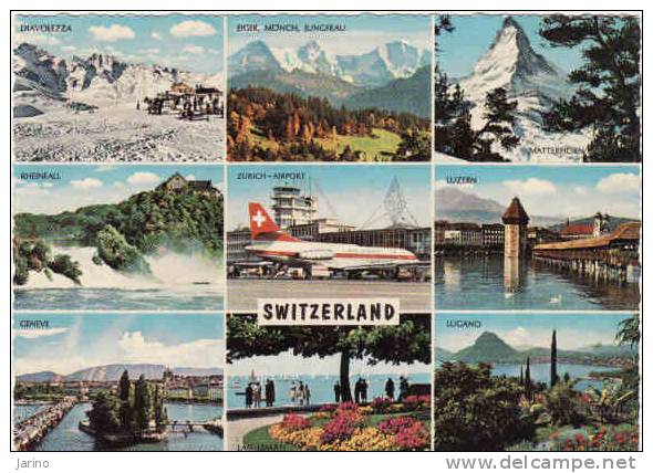 Suisse - 1968, Zurich Airport, Diavolezza, Eiger,Jungfrau, Matterhorn, Rheinfall, Lac Leman,..  Ecrire, - Port