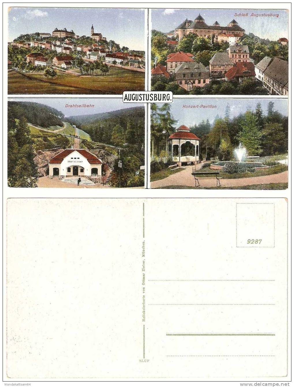 AK AUGUSTUSBURG. Mehrbild Heliokolorkarte 4 Bilder Gesamtansicht Schloß Augustusburg Drahtseilbahn Konzert-Pavillon - Augustusburg