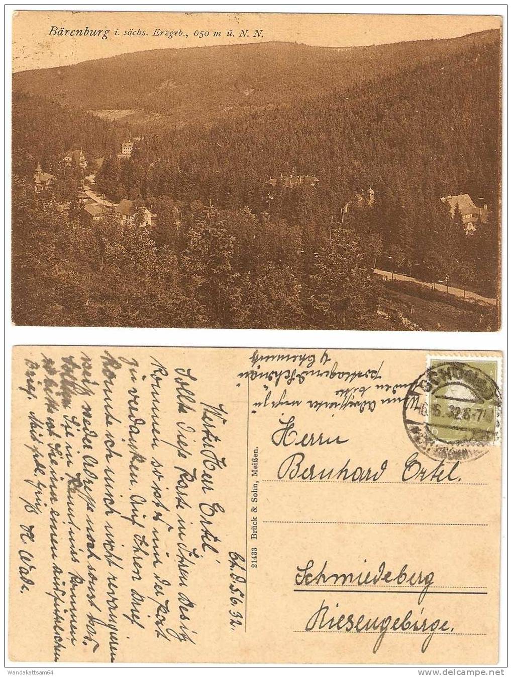 AK Bärenburg I. Sächs. Erzgeb., 650 M ü. N. N.6.6. 32. 6-7 N Nach Schmiedeberg Im Riesengebirge - Altenberg