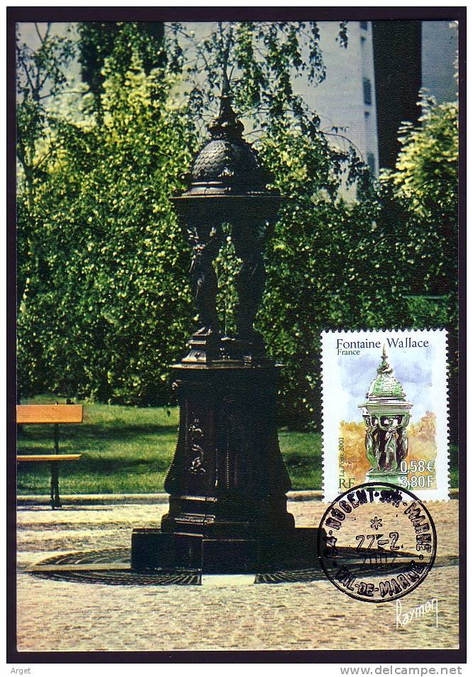 Carte-Maximum France N°Yvert 3442 (Fontaine Wallace) Obl Ord 22.2.2002 Nogent - 2000-2009