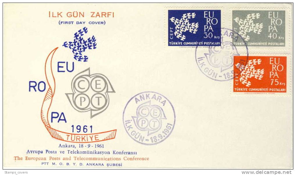 TURKEY FDC MICHEL 1820/22 EUROPA 1961 - 1961