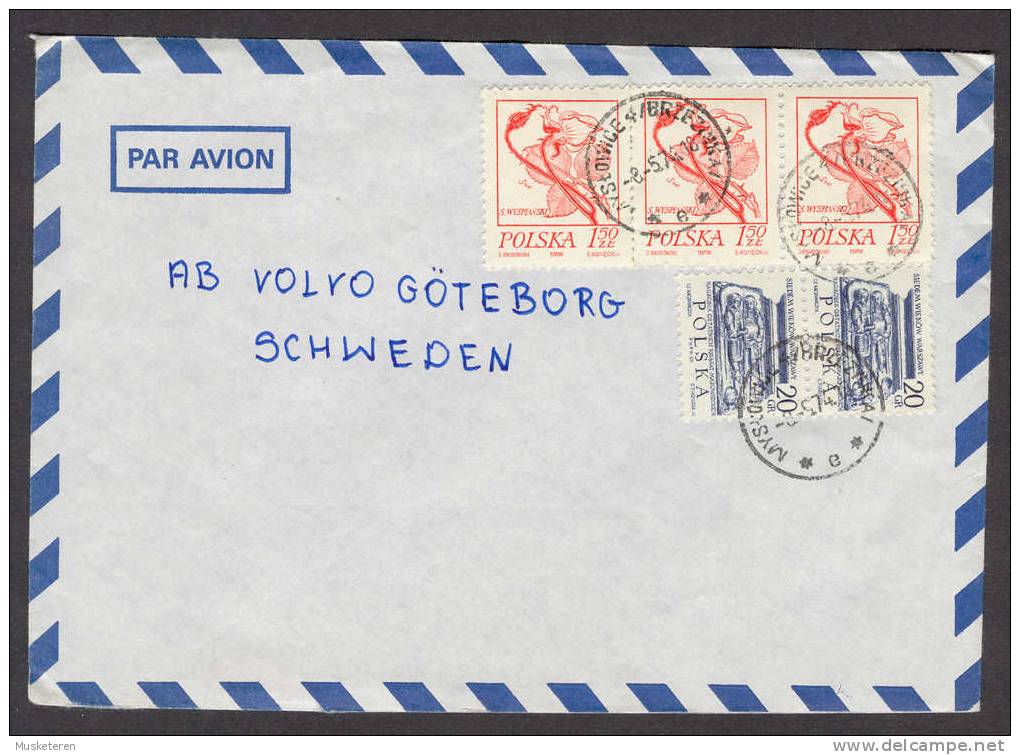 Poland Par Avion Mult Franked Deluxe MYSTOWICE 1974 Cancel Cover To Car Producer VOLVO Gothenburg Sweden - Airplanes