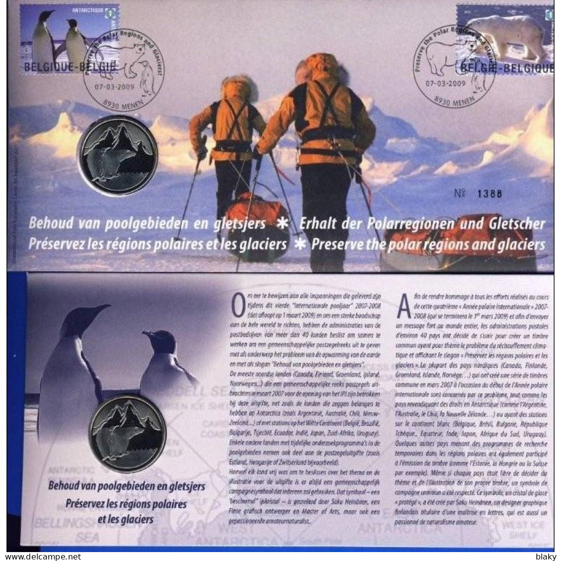2009- NUMISLETTER-PRESERVER LES GLACIERS-8930-MENEN-7 MARS*****2000exemplaires Artique-antarctique-- - Numisletters
