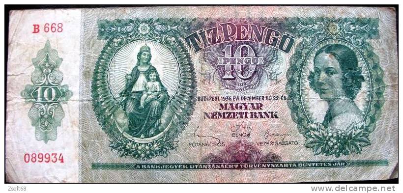 10 PENGO  /  PENG&#336;   1936. - Hungary