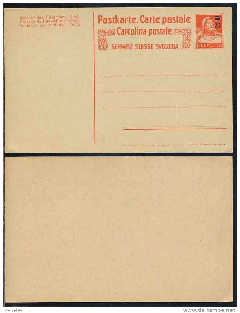 SUISSE /  1924 ENTIER POSTAL NEUF SURCHARGE - Entiers Postaux