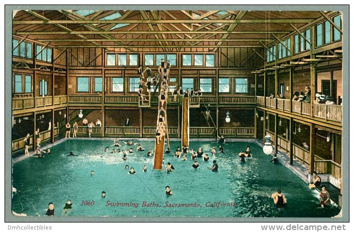 Sacramento California Indoor Swimming Bath Swimming Pool 1912 Vintage  E Mitchell Postcard (T-72) - Other & Unclassified