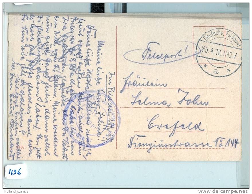 FELDPOST VELDPOST POSTKAART 1918 Naar CREFELD   (1136) - Franking Machines (EMA)