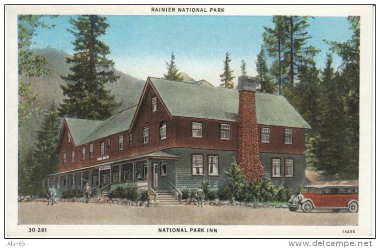 Mt. Rainier National Park Inn On 1930 Vintage Postcard - Parques Nacionales USA