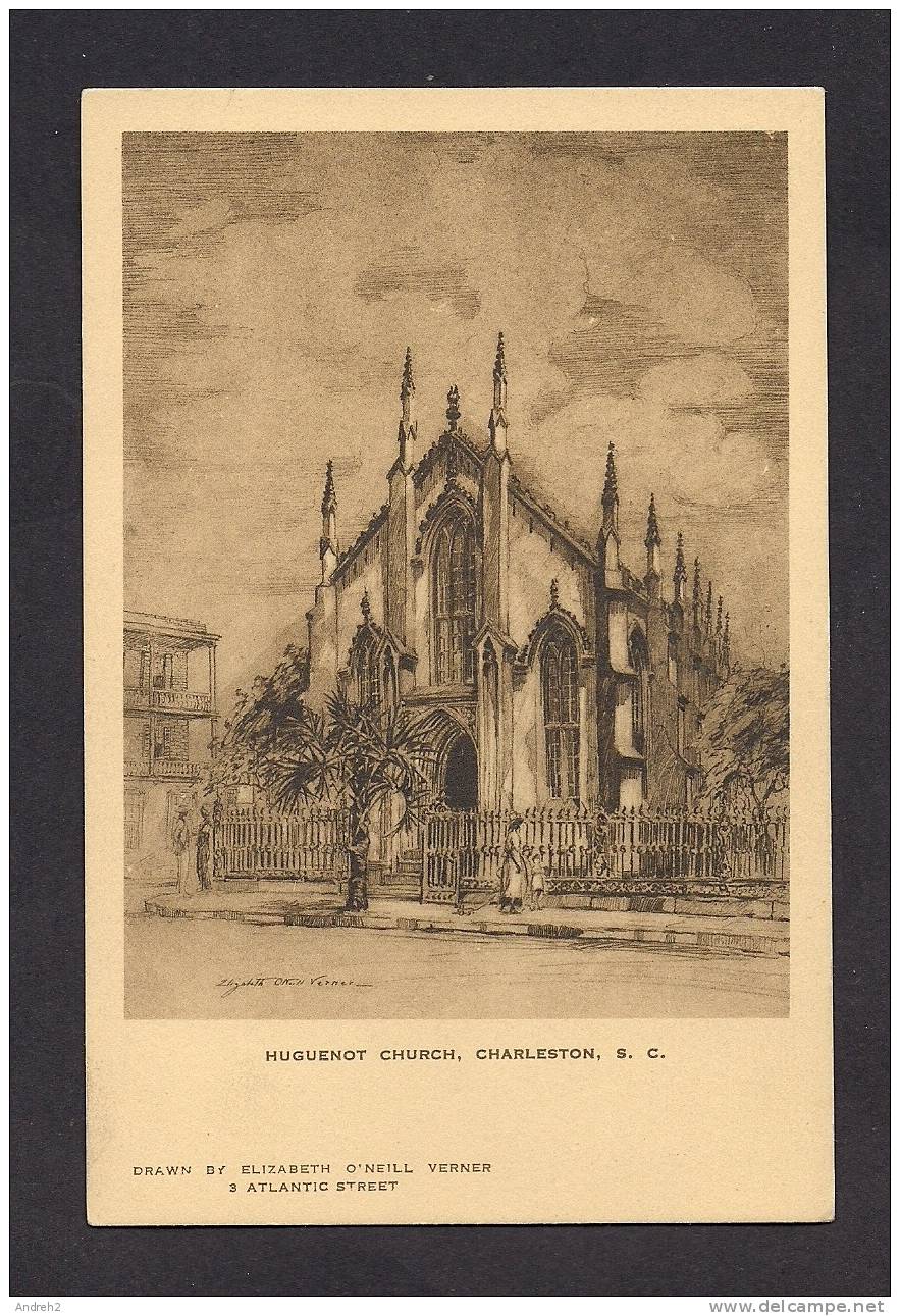 HUGUENOT CHURCH CHARLESTON SOUTH CAROLINA  -  DRAWN BY ELIZABETH O´NEILL VERNER - Charleston