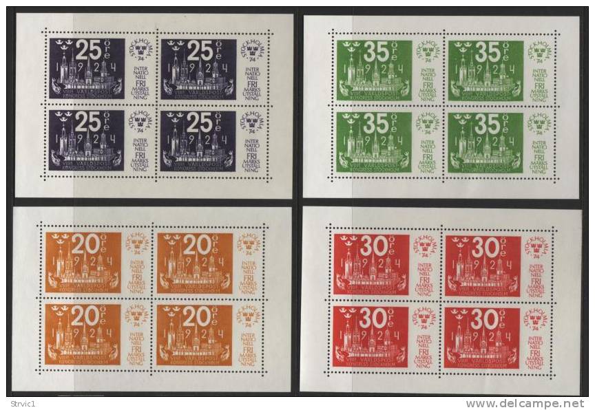 Sweden, Scott # 1045a-8a MNH Set Of 4 Sheets Plus Ticket In A Special Folder, Stockholmia Expo, 1974 - Blocks & Kleinbögen