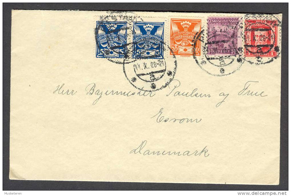 Czechoslovakia Mult Franked RIESTANY Cancel Cover 1928 To Esrom Denmark - Covers & Documents