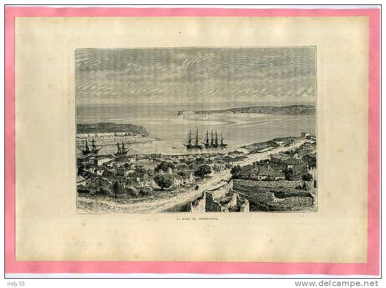 - LE PORT DE SEBASTOPOL . GRAVURE SUR BOIS DU XIXe S.   COLLEE SUR PAPIER - Kunst