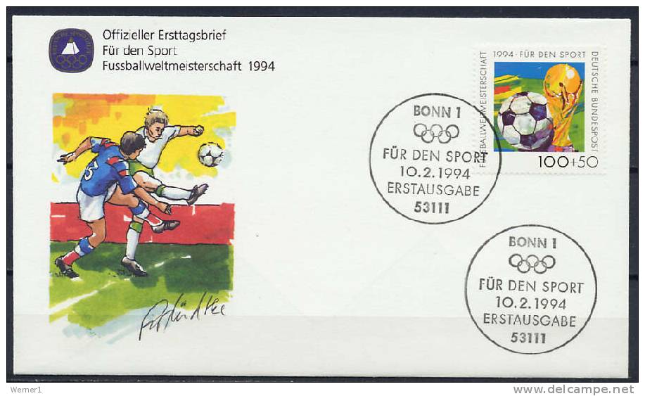 Germany 1994 Football Soccer World Cup Stamp On FDC - 1994 – USA