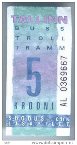 Estonia, Tallinn: One-way Tram,Trolleybus,Bus Ticket 9 - Europe