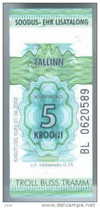 Estonia, Tallinn: One-way Tram,Trolleybus,Bus Ticket 10 - Europe