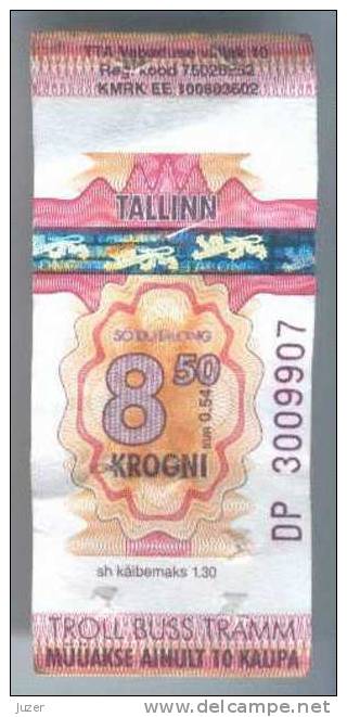 Estonia, Tallinn: One-way Tram,Trolleybus,Bus Ticket 14 - Europe