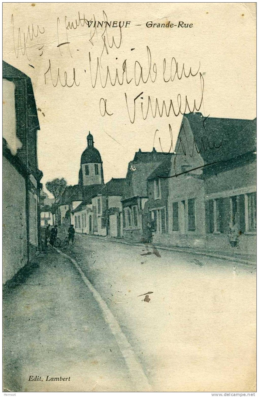 Vinneuf Grande Rue Edition Lambert Phototypie Desaix Carte Animee Cyclistes - Autres & Non Classés