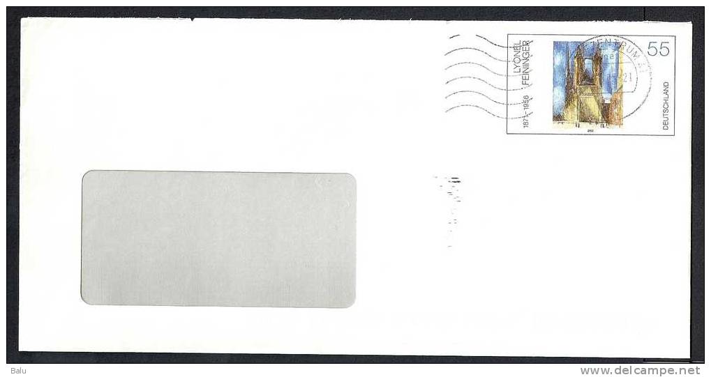 Deutschland Ganzsache Plusbrief Umschlag 2002 Michel USo-46 2294 Yvert 2122 Gestempelt Lyonel Feininger Fensterumschlag - Buste - Usati