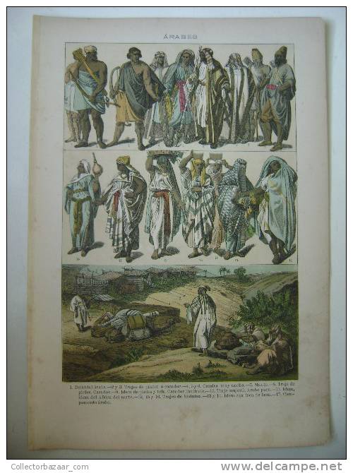 PRINT COLOUR LITHOGRAPHY FASHION BEDOUIN ARABS NORTH AFRICA ARABIC CAMP - Prints & Engravings