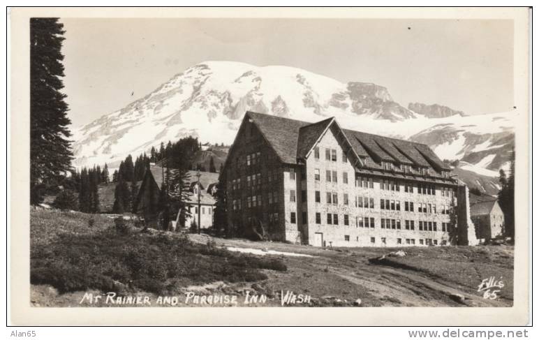 Paradise Inn Mt. Rainier Ellis #65 Real Photo Postcard - USA National Parks