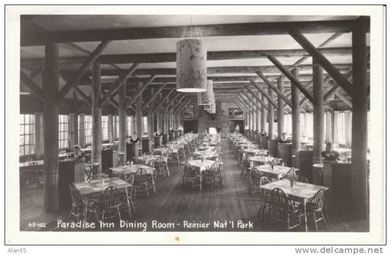 Paradise Inn Dining Room Restaurant Mt. Rainier National Park C1940s Vintage Real Photo Postcard - USA National Parks