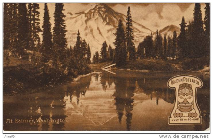 Mt. Rainier On Seattle 1912 Golden Potlatch Postcard - USA Nationalparks