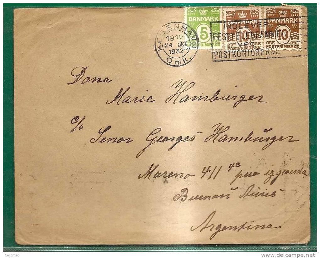 DENMARK - VF 1932 COVER To BUENOS AIRES (RECEPTION AT BACK) - Briefe U. Dokumente