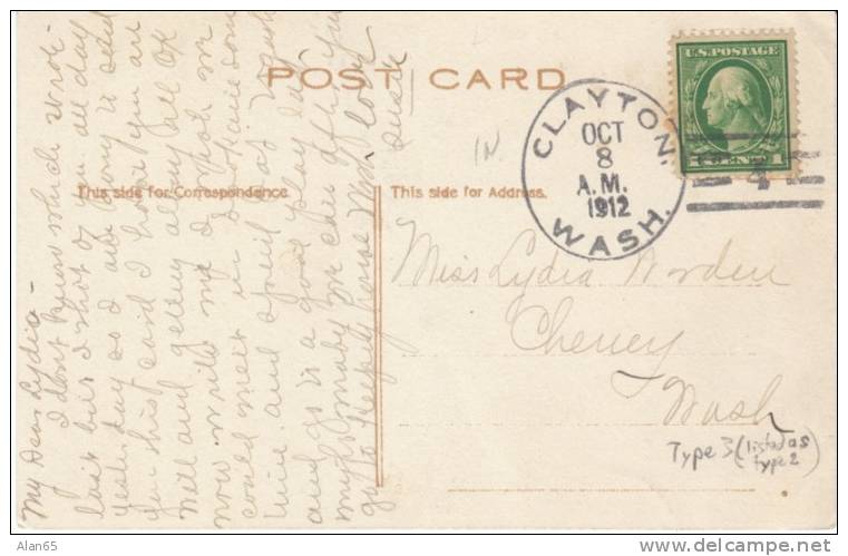 Clayton WA Stevens County Doane Cancel Postmark On C1912 Vintage Postcard - Other & Unclassified