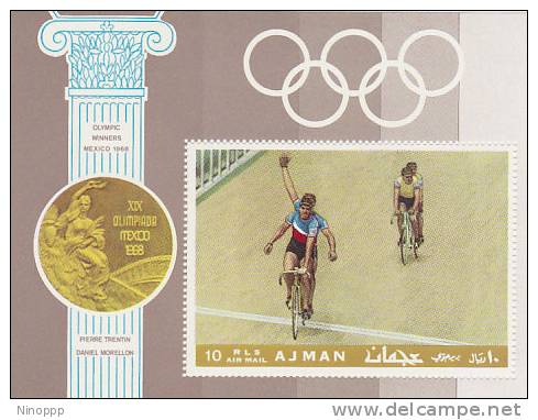 Ajman-1968 Mexico Olympics Cyclists  Gold Winners  Souvenir Sheet  MNH - Summer 1968: Mexico City