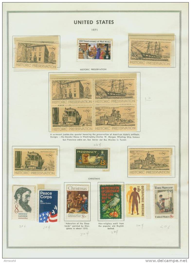 USA ---- 1971 --- 1 LOT 1 PAGE - Unused Stamps