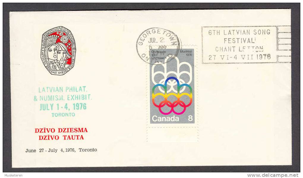 Canada GEORGETOWN Ont. 1976 Cancel Cover Olympic Games Latvian Philat. & Numism Exhibit Totonto Song Festival - Enveloppes Commémoratives