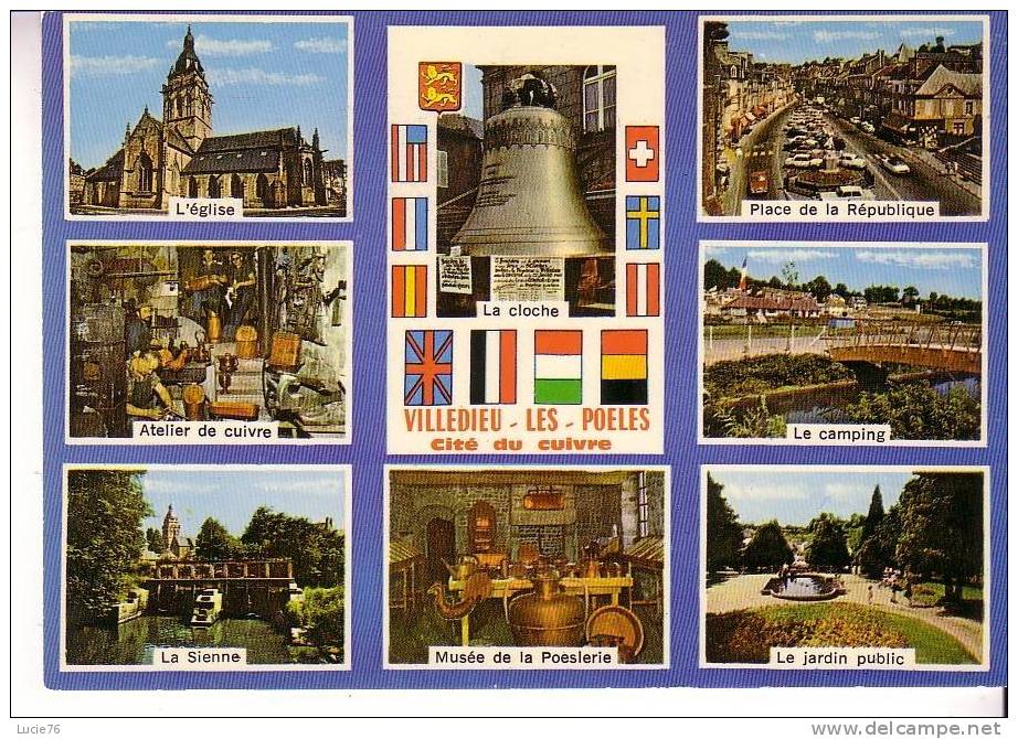 VILLEDIEU LES POELES  - 8 Vues : Eglise, Atelier De Cuivre,  La Sienne,Place De La République, Musée, Camping, Jardin Pu - Villedieu