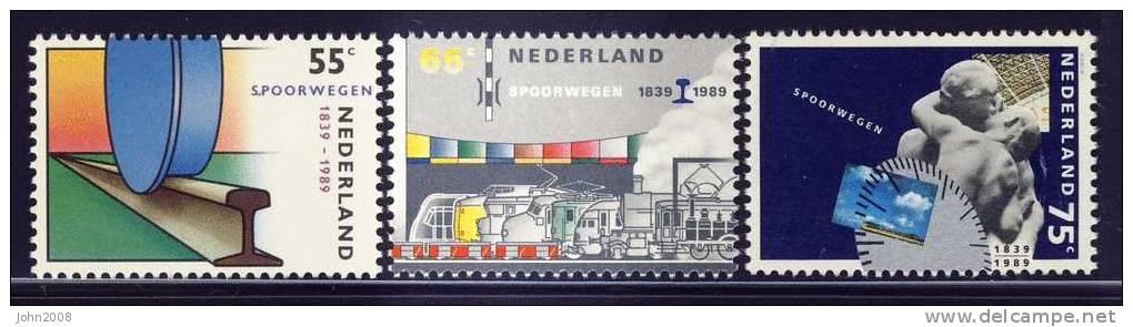 Niederlande / Netherlands 1989 : Mi 1366/1368 *** - 150 Jahre Eisenbahn / 150 Yrs. Railroad - Nuevos