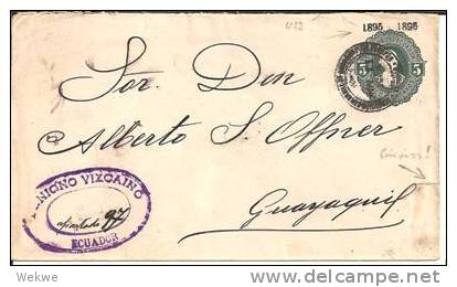 Ecu029/  ECUADOR - Präsident Vicente Rocafuerte (U 12) Zudruck 1895-1896 (Brief, Cover, Lettre) - Ecuador