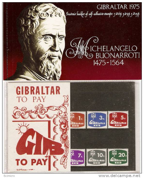 GIBRALTAR 1975 MICHELANGELO MINT BOOKLET COMPLETE AND 1976 TO PAY POSTAGE DUES PRESENTATION PACK - Gibraltar