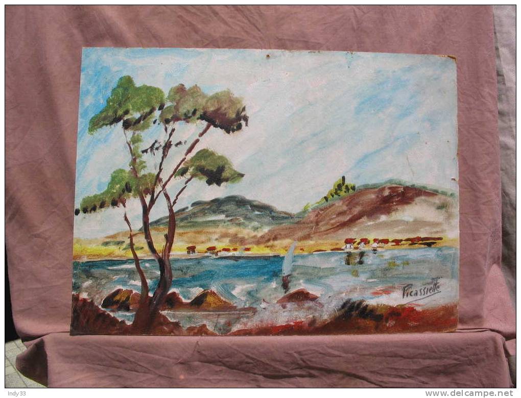 - COTE D´AZUR . HUILE SUR CARTON SIGNEE PICASSIETTE. - Oils