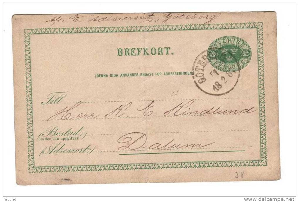 BREFKORT - 1887 - Belle Oblitération De  Göteborg - Entiers Postaux