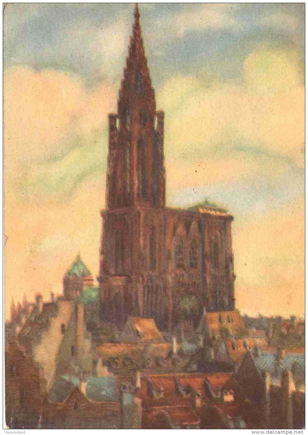 CPSM. STRASBOURG LA CATHEDRALE (1190.1439). D'APRES UNE PEINTURE ORIGINALE M. TIM. HELMLINGER. ARCH. DP.L.G. DATEE 1990 - Helmlinger