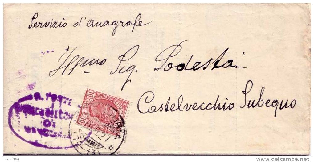ITALIE-COMMUNE DE MANDURIA ATTESTATION DU 22-8-1927 - Avec Expédition Et Réexpédition - Poststempel
