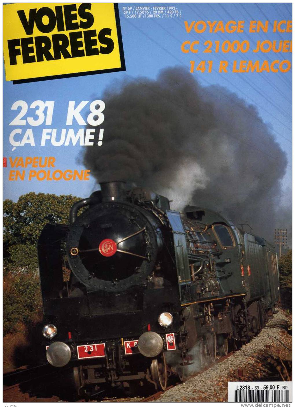 VOIES FERRÉES N°69 (1992) : SNCF, Trains, ICE, 231 K 8, Locomotives à Vapeur En Pologne, Cantal, Pacific... - Trains