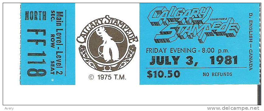 Calgary Stampede - July 3, 1981 Main Level - Level 2 - Tickets - Vouchers