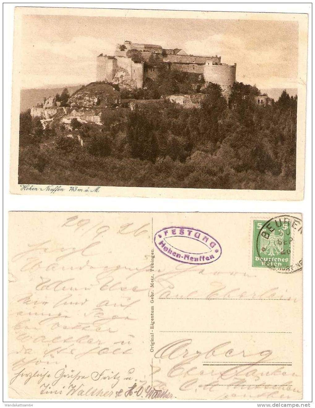 AK Hohen-Neuffen 743 M ü. M. 30. SEP 26 BEUREN Nach Amberg Mit FESTUNG * Hohen-Neuffen * Zusatzstempel - Esslingen